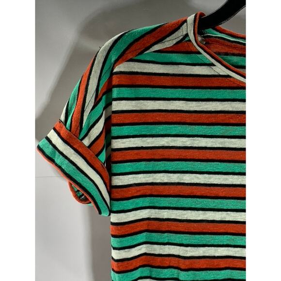M&S COLLECTION Women's Red/White/Green Striped Crewneck Short Sleeve Top SZ 2 - Picture 3 of 11